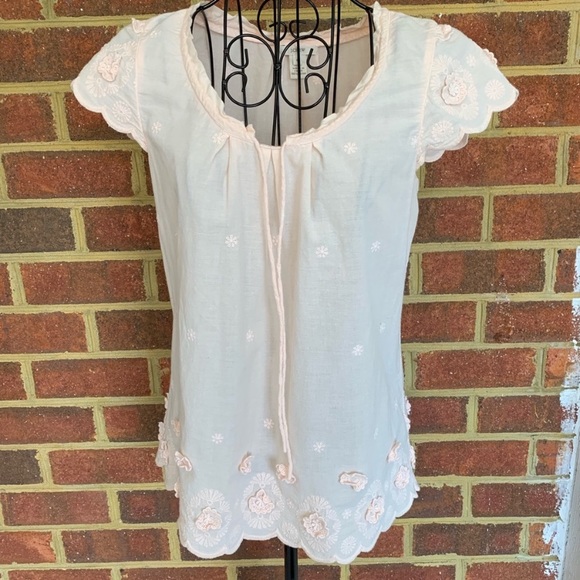 J. Crew Tops - J. Crew Shirt Sleeve Appliqué and Embroidered Top